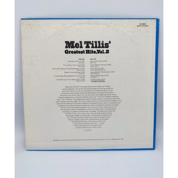 Vintage Mel Tillis Greatest Hits Vol 2 LP Record Condition Vinyl Album SPC-3741 - Picture 2 of 15
